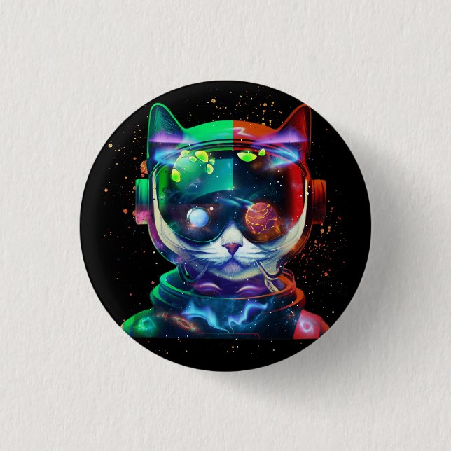 Cat Astronaut in Space Suit and Helmet in the Cosm 3 Cm Round Badge (Front)