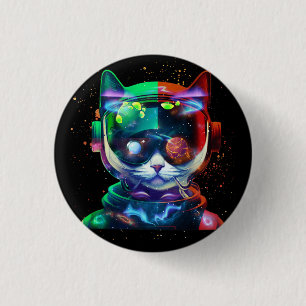 Cat Astronaut in Space Suit and Helmet in the Cosm 3 Cm Round Badge