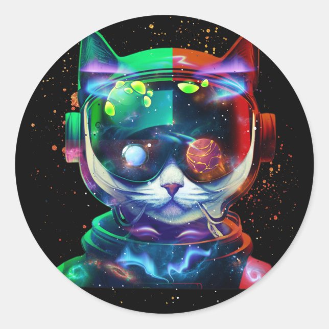 Cat Astronaut in Space Suit and Helmet in the Cosm Classic Round Sticker (Front)