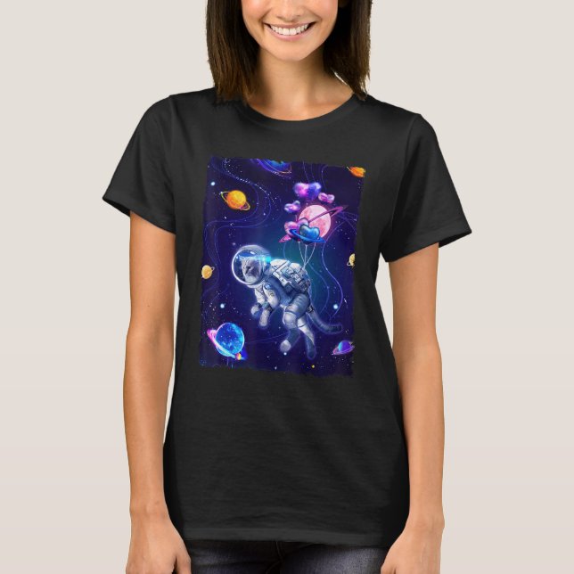 Cat Astronaut In The Galaxy Graphic T-Shirt (Front)