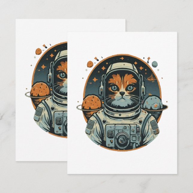Cat-astronaut on Asteroids Card (Front/Back)