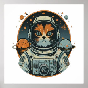 Cat-astronaut on Asteroids Poster