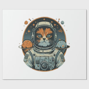 Cat-astronaut on Asteroids Wrapping Paper