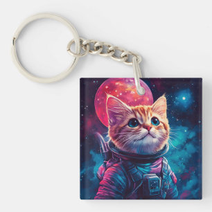 Cat astronaut pink space key ring