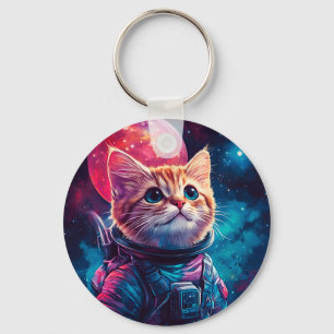 Cat astronaut pink space key ring