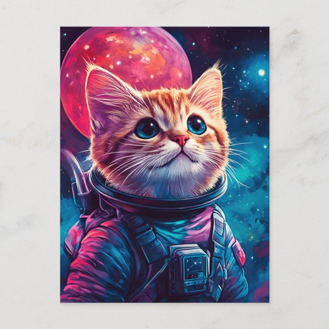 Cat astronaut pink space postcard (Front)