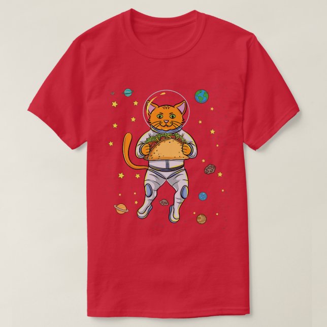 Cat Astronaut With Taco  T-Shirt (Design Front)