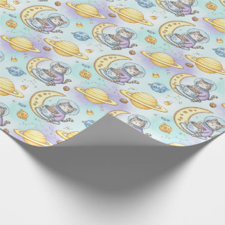 Cat Astronomer celebrating from space Wrapping Paper
