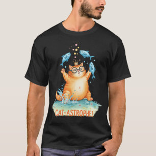Cat-Astrophe Funny Cat with Fish – Cute Watercol T-Shirt