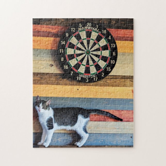 Cat at a Dart Board Jigsaw Puzzle (Vertical)