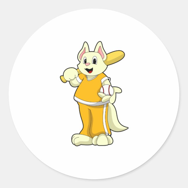 Cat at Baseball with Baseball bat Classic Round Sticker (Front)