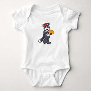 Cat at Baseball with Baseball glove.PNG Baby Bodysuit