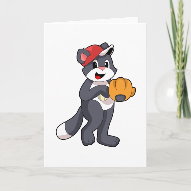 Cat at Baseball with Baseball glove.PNG Card (Front)