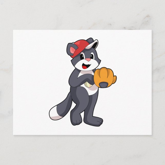 Cat at Baseball with Baseball glove.PNG Postcard (Front)
