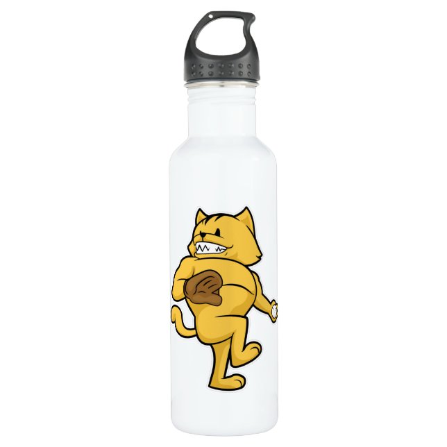 Cat at Baseball with Catch glove 710 Ml Water Bottle (Front)
