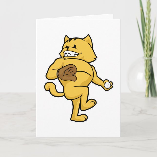 Cat at Baseball with Catch glove Card (Front)