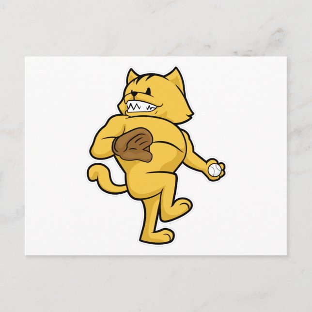 Cat at Baseball with Catch glove Postcard (Front)
