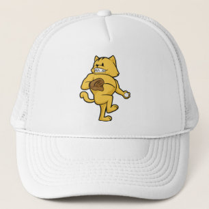 Cat at Baseball with Catch glove Trucker Hat
