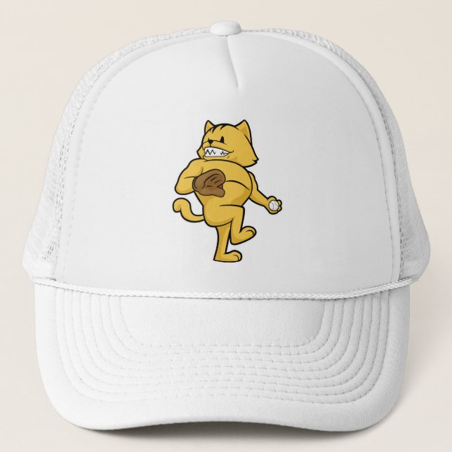 Cat at Baseball with Catch glove Trucker Hat (Front)