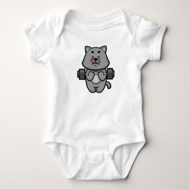 Cat at Biceps training with Barbell Baby Bodysuit (Front)