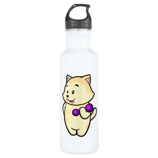Cat at Biceps training with Dumbbell 710 Ml Water Bottle (Front)