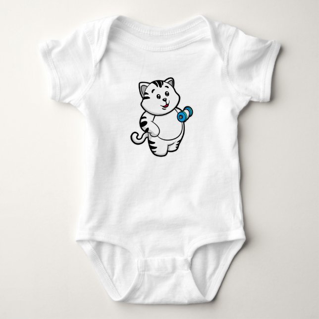 Cat at Biceps training with Dumbbell Baby Bodysuit (Front)