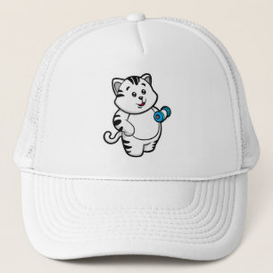 Cat at Biceps training with Dumbbell Trucker Hat