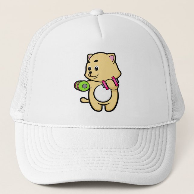 Cat at Biceps training with Dumbbells Trucker Hat (Front)