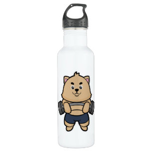 Cat at Bodybuilding with Barbell 710 Ml Water Bottle