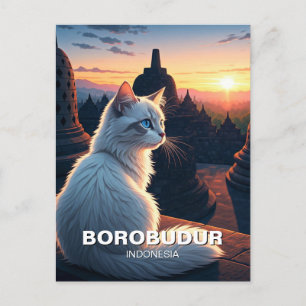 Cat at Borobudur Indonesia Sunset Postcard