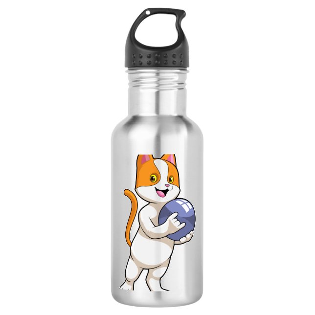 Cat at Bowling with Bowling ball 710 Ml Water Bottle (Front)