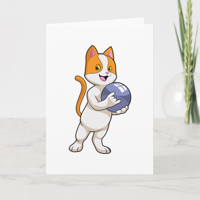 Cat at Bowling with Bowling ball Card (Front)