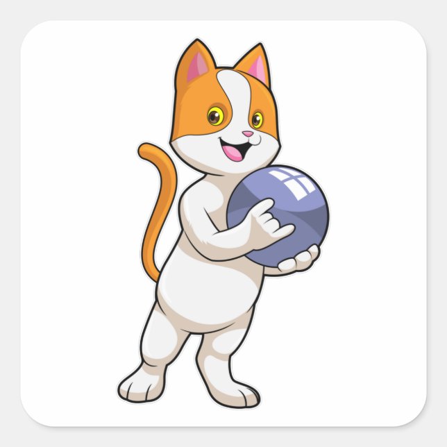 Cat at Bowling with Bowling ball Square Sticker (Front)