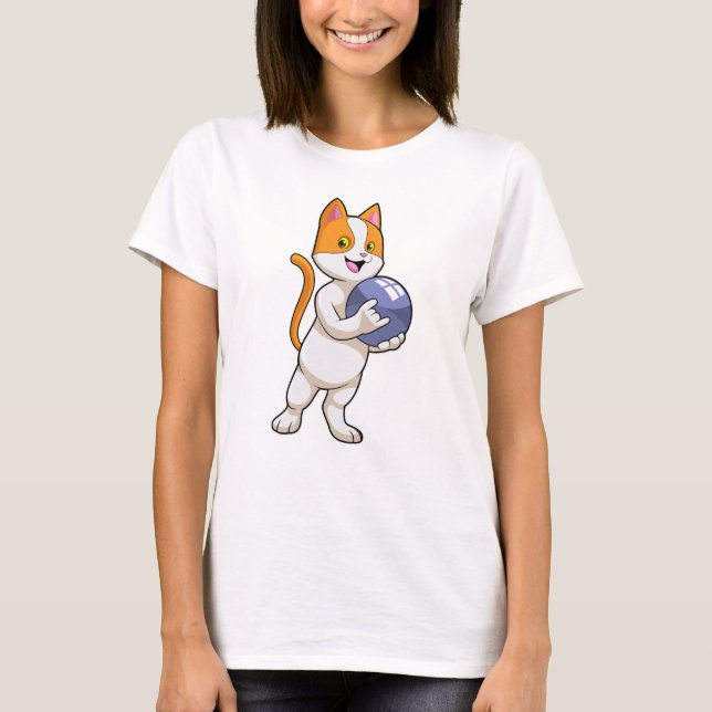 Cat at Bowling with Bowling ball T-Shirt (Front)