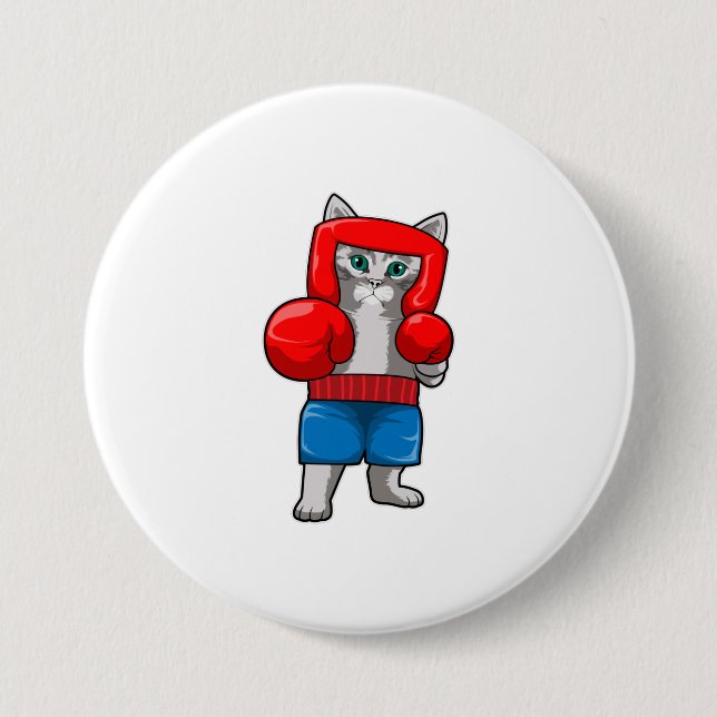 Cat at Boxing with Boxing gloves 7.5 Cm Round Badge (Front)