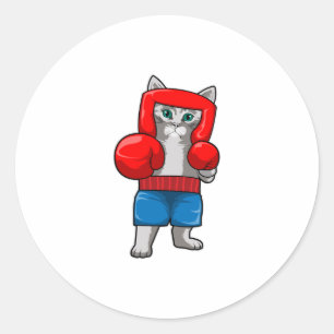 Cat at Boxing with Boxing gloves Classic Round Sticker