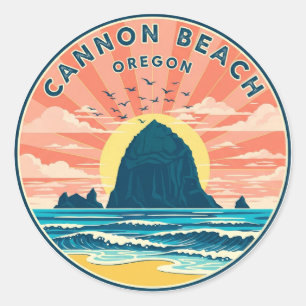 Cat at Cannon Beach Oregon Classic Round Sticker