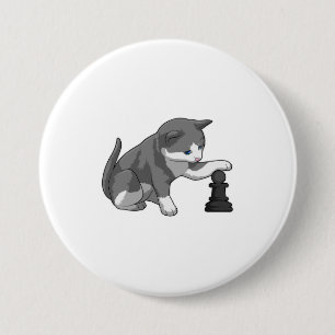 Cat at Chess with Chess piece Bishop 7.5 Cm Round Badge
