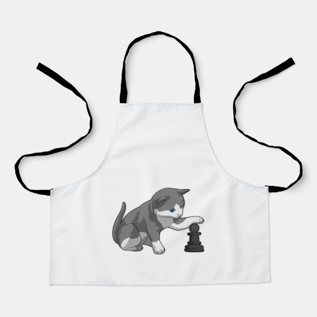 Cat at Chess with Chess piece Bishop Apron (Front)