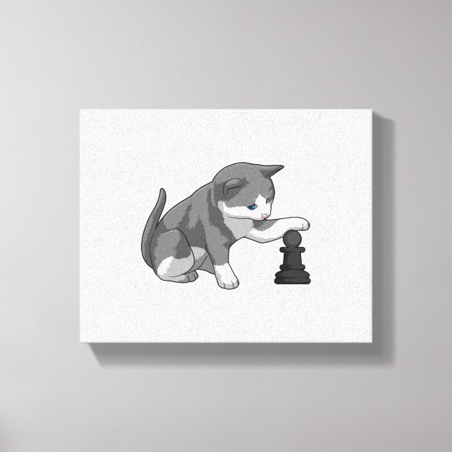 Cat at Chess with Chess piece Bishop Canvas Print (Front)