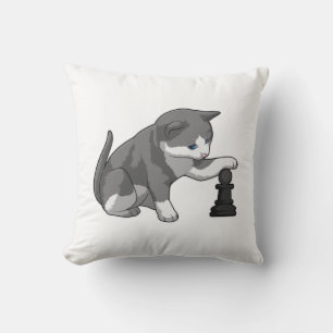 Cat at Chess with Chess piece Bishop Cushion