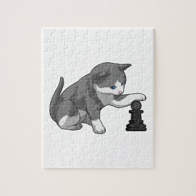 Cat at Chess with Chess piece Bishop Jigsaw Puzzle (Vertical)