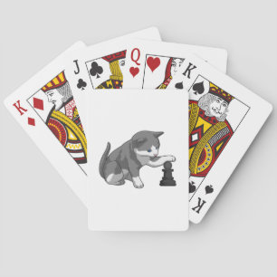 Cat at Chess with Chess piece Bishop Playing Cards
