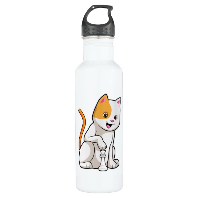 Cat at Chess with Chess piece Pawn 710 Ml Water Bottle (Front)