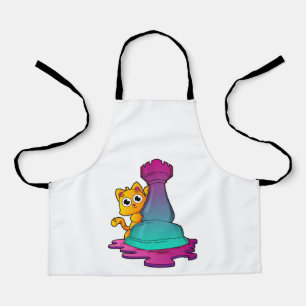 Cat at Chess with Chess piece Rook Apron