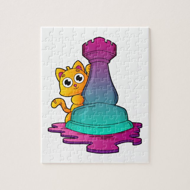 Cat at Chess with Chess piece Rook Jigsaw Puzzle (Vertical)