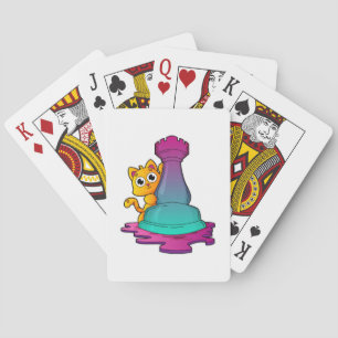 Cat at Chess with Chess piece Rook Playing Cards