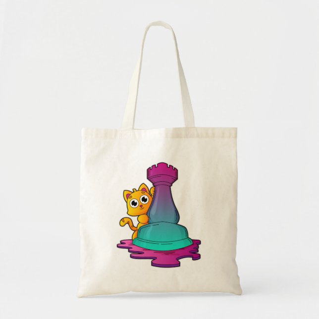 Cat at Chess with Chess piece Rook Tote Bag (Front)