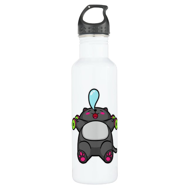 Cat at chest training with Dumbbells 710 Ml Water Bottle (Front)