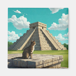 Cat at Chichen Itza Mexico Travel Magnet